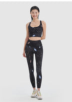 Women yoga suits Fashion starry sky printed sports set women's vest with chest pad sports bra fitness pants running clothing 176