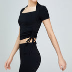 New Yoga Clothes T-shirt Side Drawstring Slimming Sports Top Fitness Clothes for Women yoga running outdoor clothing
