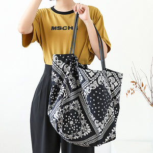 Korean version forest art print canvas bag net red stitching pattern handbag casual retro large capacity shoulder bag SR1089