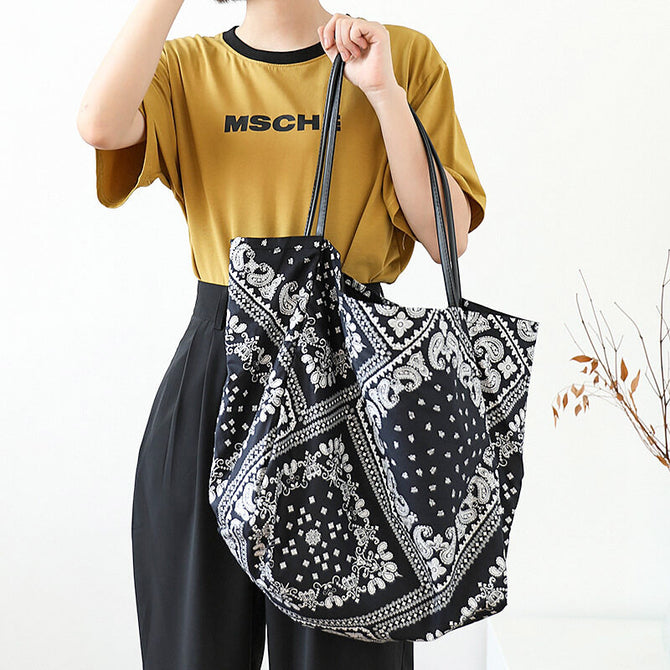 Korean version forest art print canvas bag net red stitching pattern handbag casual retro large capacity shoulder bag SR1089