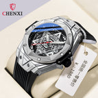 CHENXI Men's watch Geometric Cool Watch Calendar Silicone Luminous Waterproof Men's Quartz Wrist Watch CX-8252