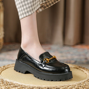 University style leather shoes 2022 women's single spring and autumn leather shoes round head thick heels office lady easy match shoes 668-1