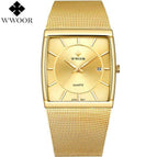 Top Brand WWOOR 8831 Quartz Watch Men Square Waterproof Business Men's Watches Luxury Black Steel Strap Sport Wrist Watch Male Clock