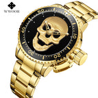 WWOOR Steel Belt Skull Watch Quartz round Dial Fashion Trending Waterproof Men's Watch 8835-2