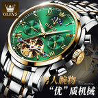 OLEVS Automatic Mechanical Men Watches Stainless Steel Waterproof Date Week Green Fashio Classic Wrist Watches