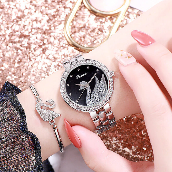 Women watch bracelet watch fashion lady students quartz swan watch set box gift zy037