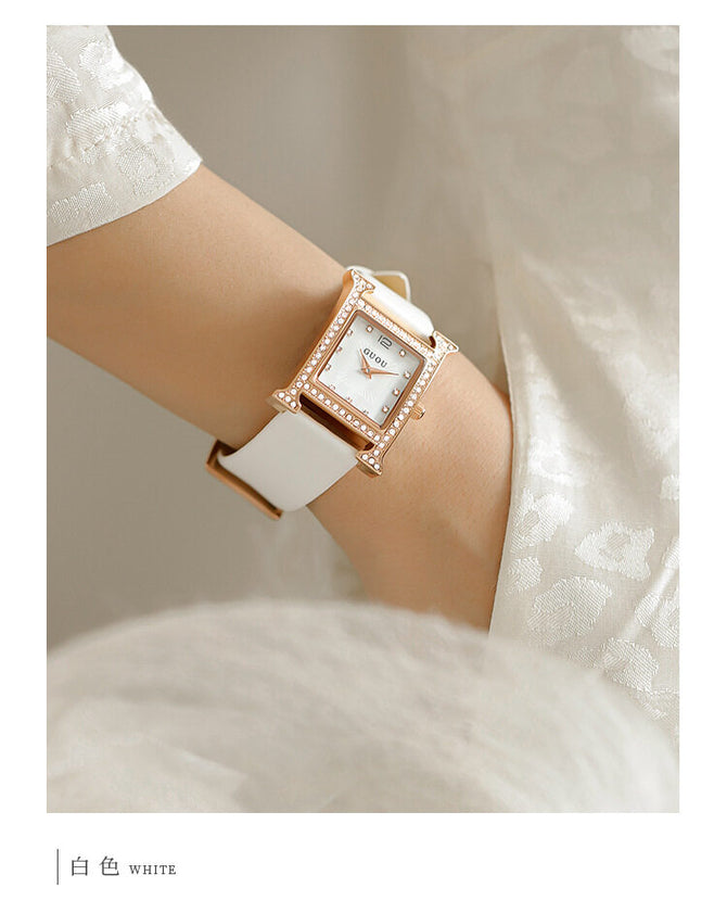 GUOU 8214 Women's Watches Square Pattern Temperament Versatile Rhinestone Wrist Watch Waterproof Quartz Belt Watch Women's Watch