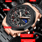 Makambako men's watch Sun Moon Star Multi-Function Waterproof Watch Men's Stainless Steel Octagonal Shell Calendar Watch