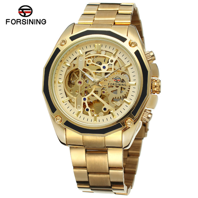 Forsining Waterproof Mechanical Watch Men's Fashion Casual Steel Belt Hollow Automatic Mechanical men Watch SLZe66
