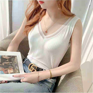 V-neck vest women's slim fit V-neck sexy lace bottoming ice silk thread can be worn outside beautiful back underwear ladies