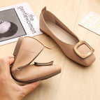 New autumn shoes women's metal buckle shallow mouth square head pedal shoes soft bottom large size flat bottom casual shoes n1-60