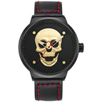 WWOOR Fashion Skull Men's Mesh Quartz Watch Black Solid Steel Creative Casual Watch 8867