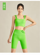 Women yoga Fitness Suit 2023 Summer New Arrival Cycling Sports Pant Belt Chest Pad Yoga Vest up and down two-Piece Set sports running yoga set ENY203
