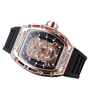 Men's watch New Diamond-Embedded Watch Skull Men's Fashion Barrel-Shaped Hollow Silicone Wrist Watch