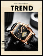 TEVISE men's watch Wine barrel square tourbillon fashion mechanical men's watch 8383d