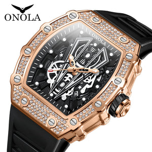 ONOLA ON3826D full diamond fashion vibrato live watch men's silicon waterproof quartz watch men