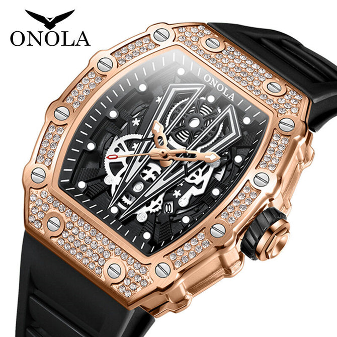 ONOLA ON3826D full diamond fashion vibrato live watch men's silicon waterproof quartz watch men