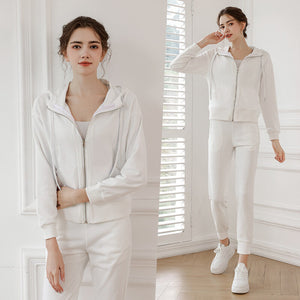Autumn and Winter Sports Jacket pants set Women's Slim Fit Hooded Windproof Yoga Fitness Casual Running Bodysuit set 236
