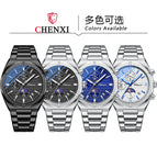 Chenxi Multi-Functional Men's Watch Moon Calendar Timing Waterproof Black Steel Belt Quartz Watch CX-962