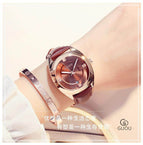 GUOU watch temperament quartz watch large dial Leather trend simple temperament ladies watch waterproof 8097