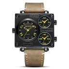Megir Men's Watch Retro Fashion Square Multi Time Zone Watch Sports Watch 2069