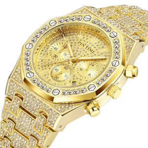 PINTIME watch  full diamond multi-function three-eye fashion rhinestone waterproof men's watch