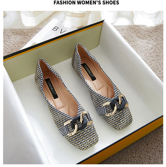 Women's square shoes spring 2022 New women's metal buckles fashion student's office lady shoes 555-4
