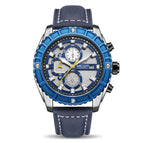 Megir Men's Watch Fashion Blue Timing Stereo Plate Leather Sports men calendar waterproof Watch 2119