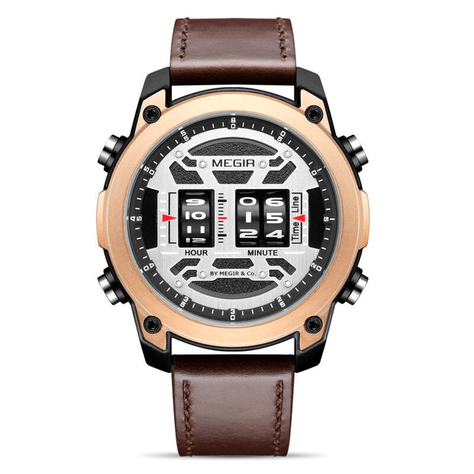 Megir Men's Watch Personalized Roller Waterproof Leather Business Sports Watch Men's Quartz Watch 2142