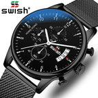 Swish new men's watch multi-functional waterproof luminous calendar men's watch three eye six needle mesh belt quartz watch 921