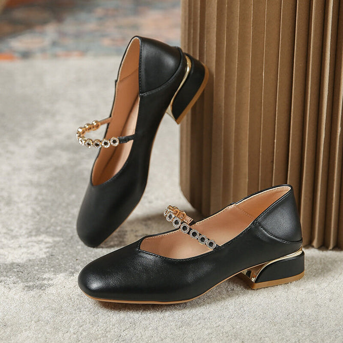 Leather shoes women 2022 new simple square toe Mary Jane women's shoes thick heel single shoes 189-20
