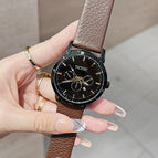 TT new Korean version of the trend fashion watch female temperament ins large dial round leather strap calendar women's 77013 watch