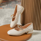 Leather shoes women 2022 new simple square toe Mary Jane women's shoes thick heel single shoes 189-20