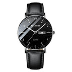 Belushi  541 2019 Men Watch Ultra Slim Steel Mesh Quartz Wristwatch Dual Calendar Simple Black Clock Male Watch