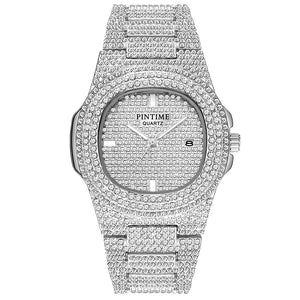 PINTIME Steel band watches Baida Diamond Star Men's and Women's wristwatch Calendar Quartz watch popular Watch for mowen