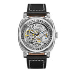 PINTIME New Men Watch Two-Way Movement Leisure Men's Leather Belt Watch Automatic Mechanical Watch 2346