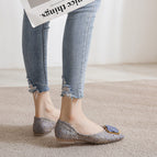 Shoes women 2022 new spring and autumn silk soft leather square head single shoes women's shallow mouth pregnant women's flat bottom size scoop shoes 555-14