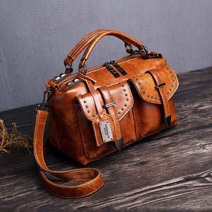 2021 retro new women bag oil wax leather handbag shoulder messenger fashion handbag 201