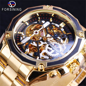 Forsining Waterproof Mechanical Watch Men's Fashion Casual Steel Belt Hollow Automatic Mechanical men Watch SLZe66
