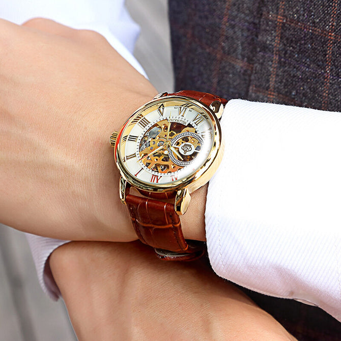 watch men's mechanical watch Roman numeral openwork transparent machinery steel men's watch