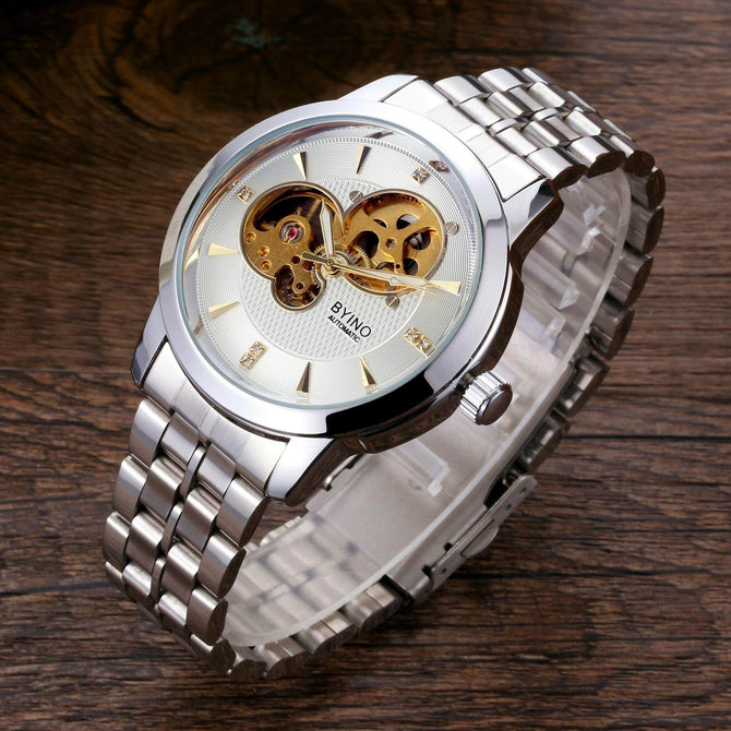 New Byino 8082 luminous waterproof full hollow Luxury Men's Business Quartz Watches Stainless Steel Round Dial Casual Watch Man Watches 2021 Modern Classic Horloges Man