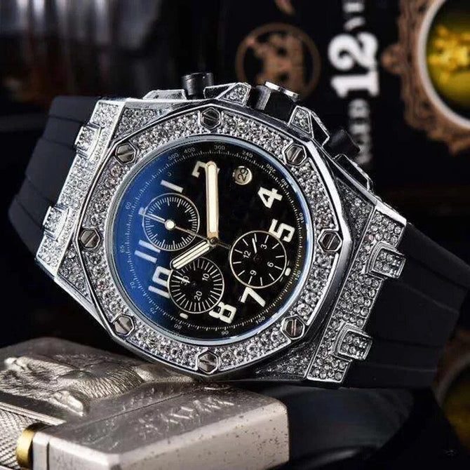 Watch for men New Diamond Quartz Watch Vintage Engraving Six-Pin Multi-Functional Leisure Watch 1012
