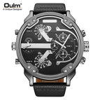 Oulm European and American men's quartz watch dual time zone large dial belt casual men's watch 3548