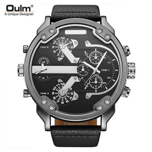 Oulm European and American men's quartz watch dual time zone large dial belt casual men's watch 3548