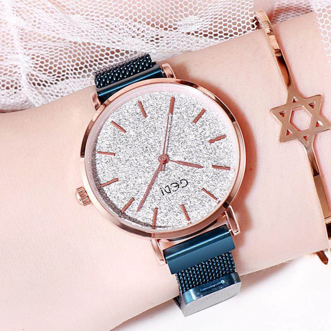 GEDI 12000 Starry Sky Women Fashion Casual Watch Elegant Luxury Stainless Steel Magnetic Strap Waterproof Ladies Diamond Rhinestone Analog Quartz Wristwatch