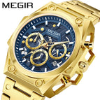 Megir Watch Men Stainless Steel Hollowed Fashion Sports Timing Quartz Steel Timepiece 4220