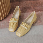 2022 shallow mouth shoes medium thick heel pleated female pearl soft all-match square toe thick heel shoes for women 1366-11