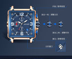 Megir Fashion Light Retro Men's Watch Square Multifunctional Chronograph Calendar Leather Watch 2061