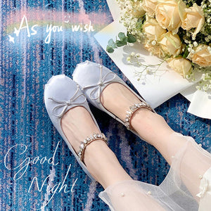 33-43sheii2022 summer super soft rhinestone round toe satin ballerina flat Mary Jane shoes 666-1