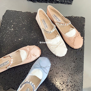 33-43sheii2022 summer super soft rhinestone round toe satin ballerina flat Mary Jane shoes 666-1